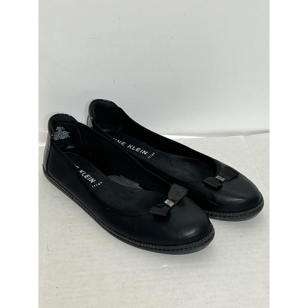 Anne Klein AKEVE iFlex Black Ballet Flats Patent Heel Bow Detail Size 9M